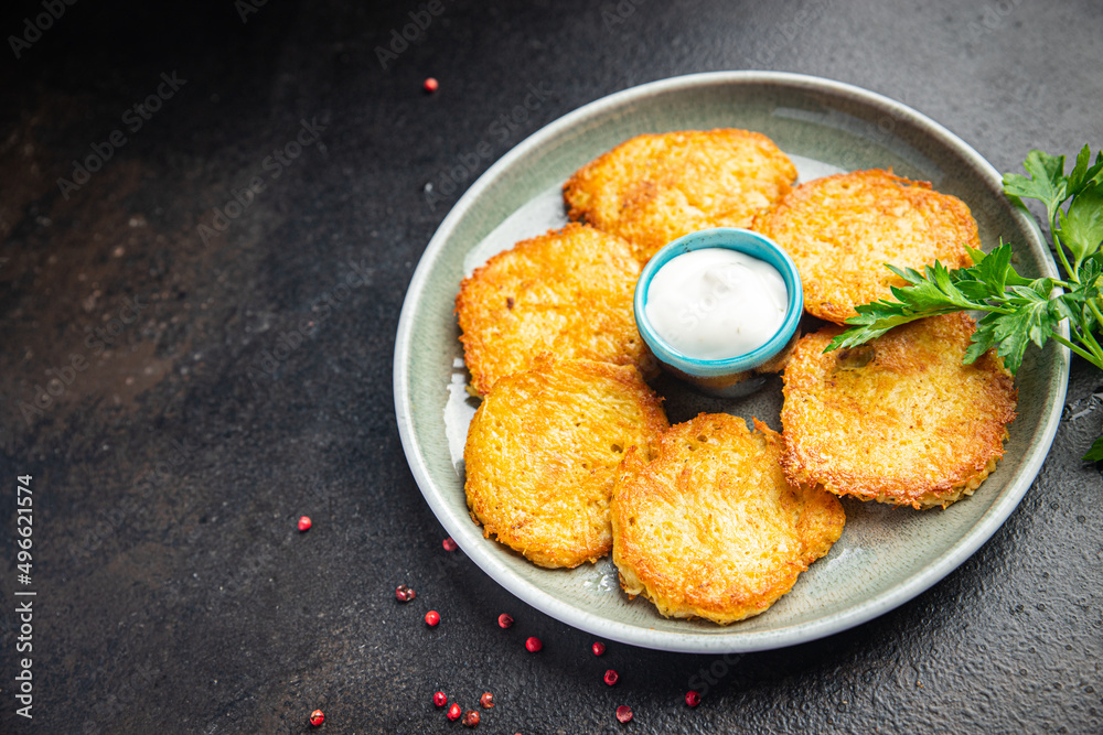 potato pancake draniki vegetable hash brown veggie fritters vegetarian pancakes fresh food meal snack on the table copy space food background potato pancake draniki vegetable hash brown veggie fritters vegetarian pancakes fresh food meal snack on the table copy space food background