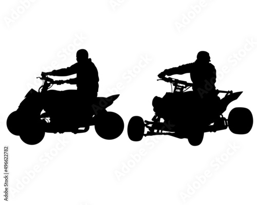 Silhouettes athletes ATV during races on white background