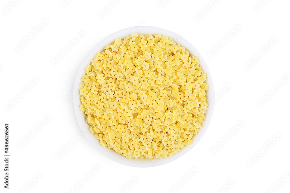 Pasta on an isolated white background. Little pasta. Pasta in a white bowl. Pasta on an isolated white background. Little pasta. Pasta in a white bowl.