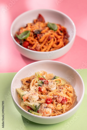 Delectable Pasta on Colorful Platters