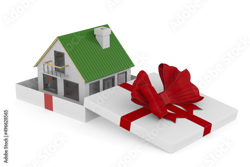 house into gift box on whit...