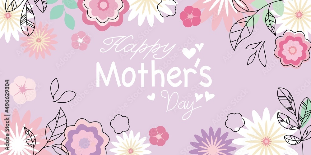 Happy mother's day illustration. Floral decoration graphic for Mother's day event, banner and design frame. Vector illustration.