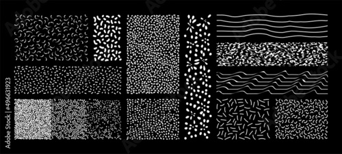 Set of abstract vector memphis textures with spots and lines in 80s style