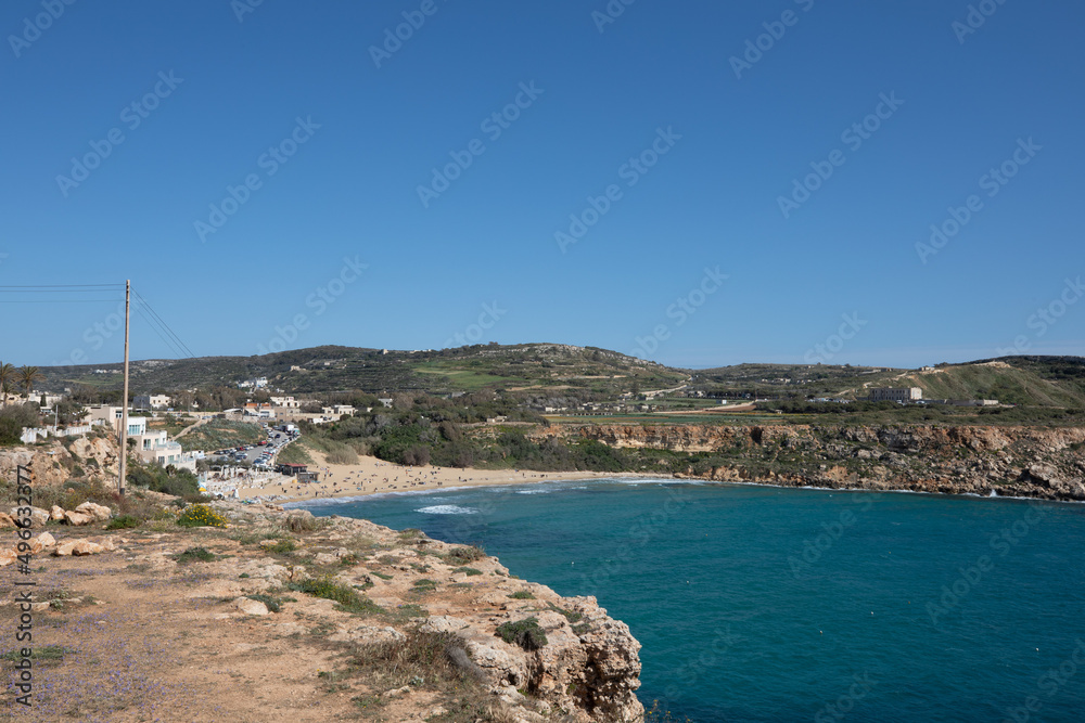 Golden Bay beach, coastline Malta