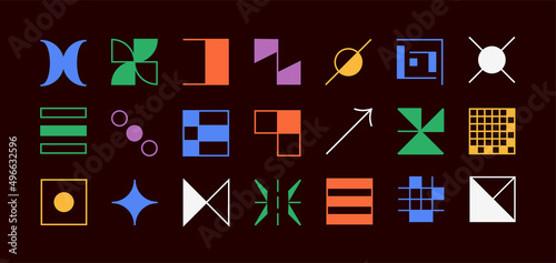 Set of modern futuristic figures. Abstract geometric shapes in brutalism style. Fragile vector objects with thin outline