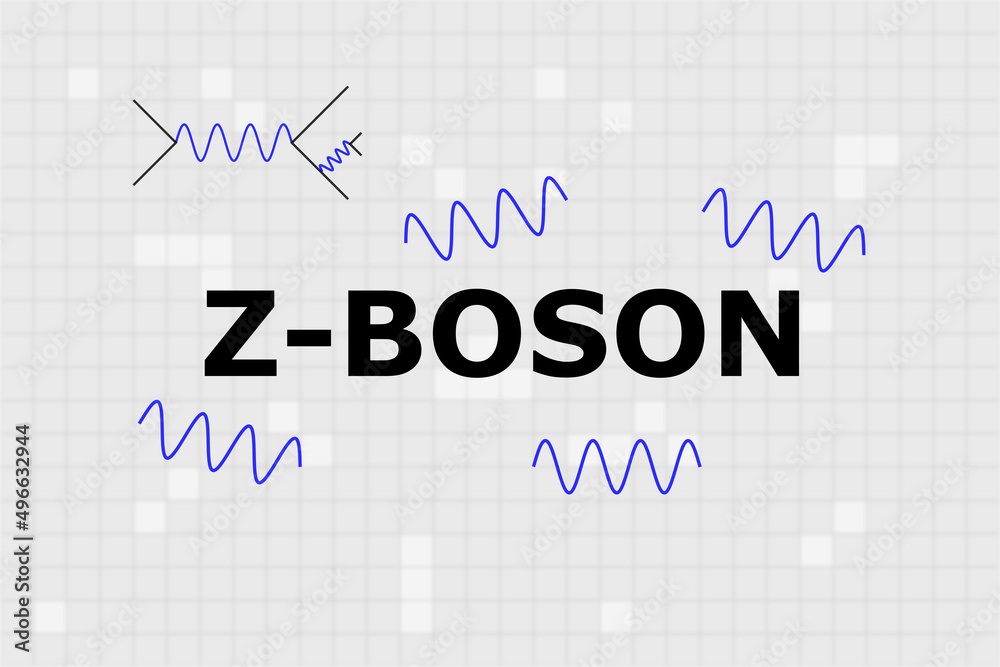 Name of gauge boson z-boson in the center with blue sine waves and feynman diagram of production of z-boson and it's decay.
