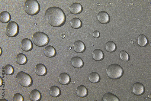 Abstract water drops on grey silver background, macro, Bubbles close up