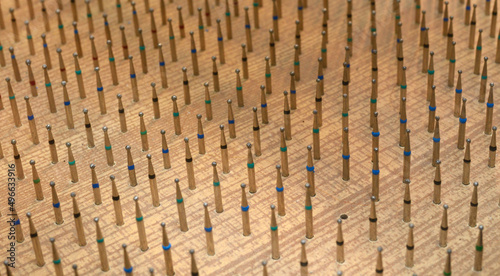 Dental burs presented on a counter of a shop