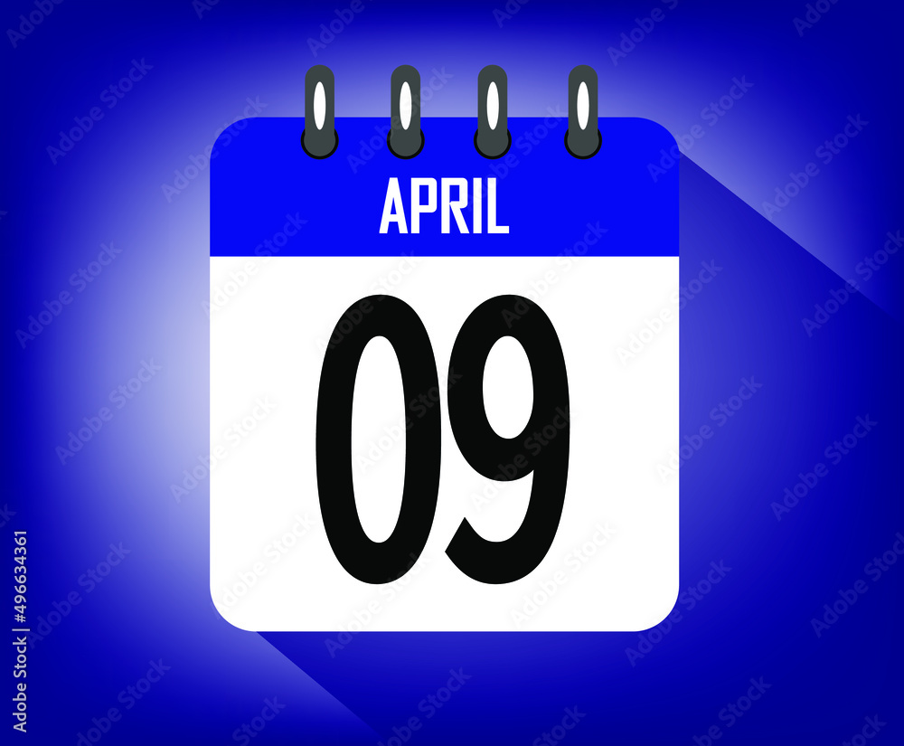Icon day 9 april, azul calendar template. vector illustration Icon day 9 april, azul calendar template. vector illustration