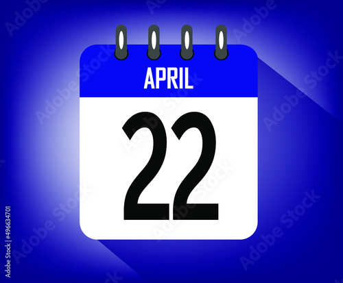 Icon day 22 april, azul calendar template. vector illustration