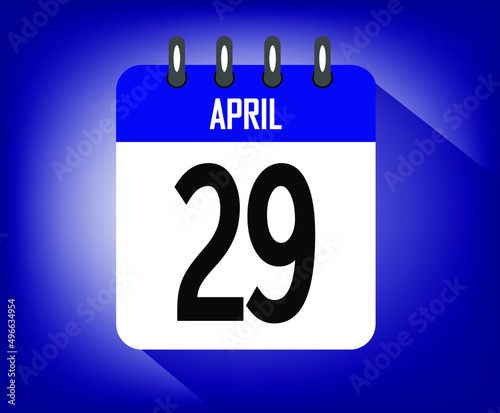 Icon day 29 april, azul calendar template. vector illustration