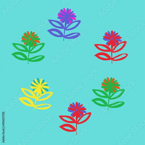 Stylized colored branches  leaves  flowers. Hand drawn.