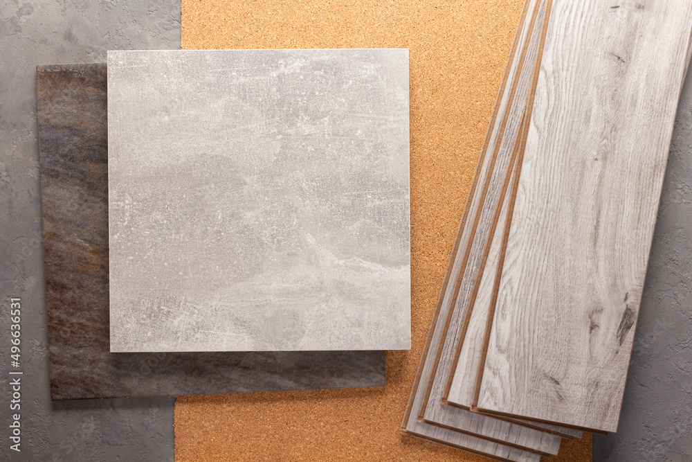 Fototapeta premium Laminate wood floor and tile background texture. Wooden laminate