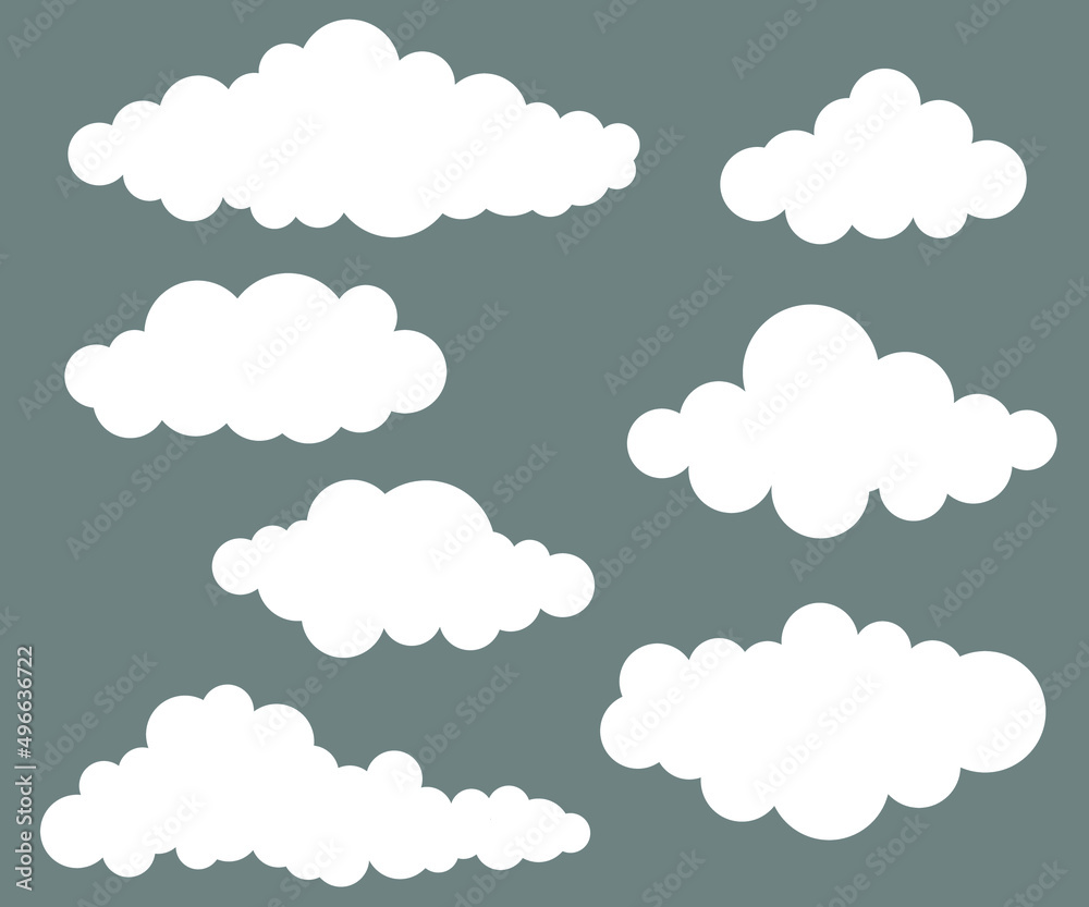 Long White Cloud sets. Abstract white cloudy set isolated Vector illustration with Gray background