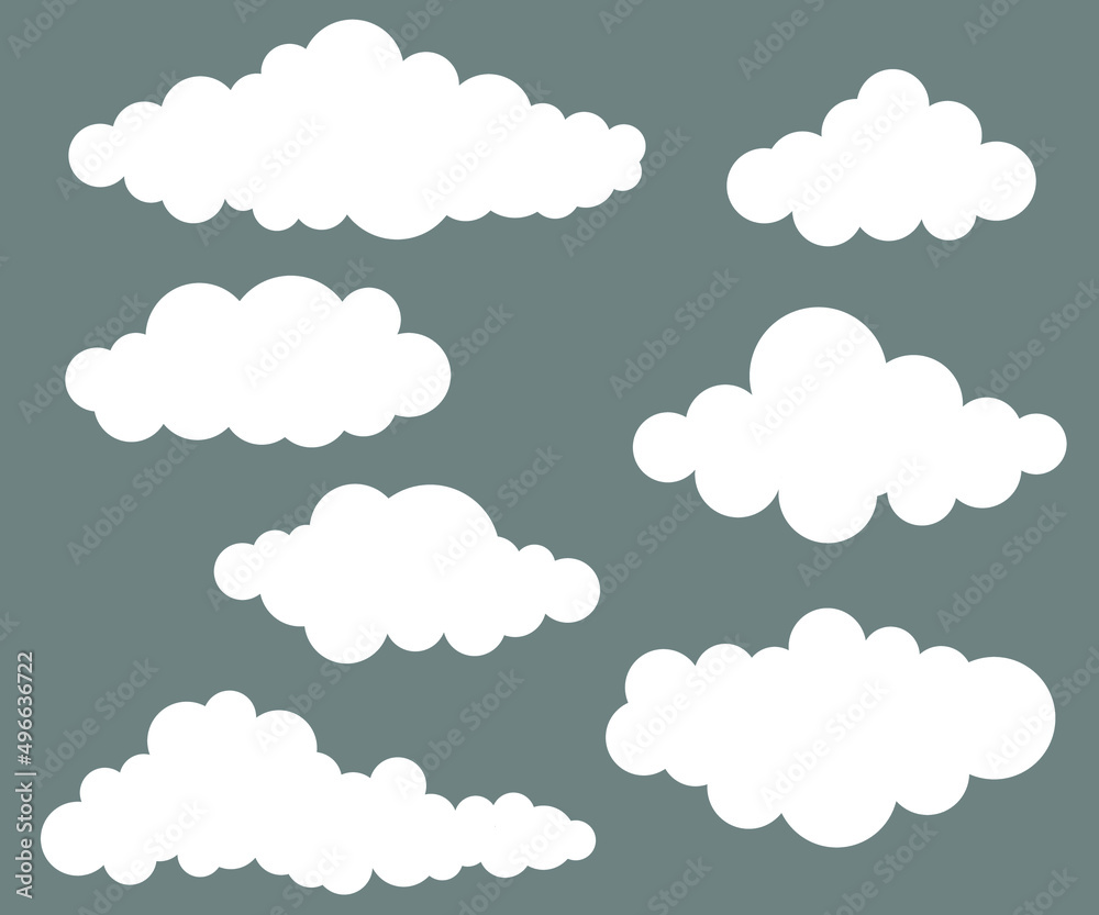 Long White Cloud sets. Abstract white cloudy set isolated Vector illustration with Gray background Long White Cloud sets. Abstract white cloudy set isolated Vector illustration with Gray background