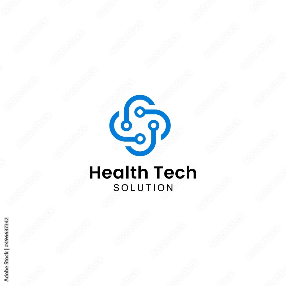 health tech logo design, cross medical icon and connect vector