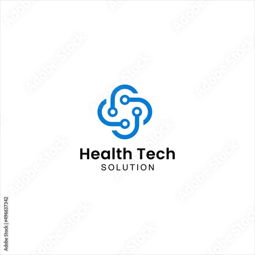 health tech logo design, cross medical icon and connect vector
