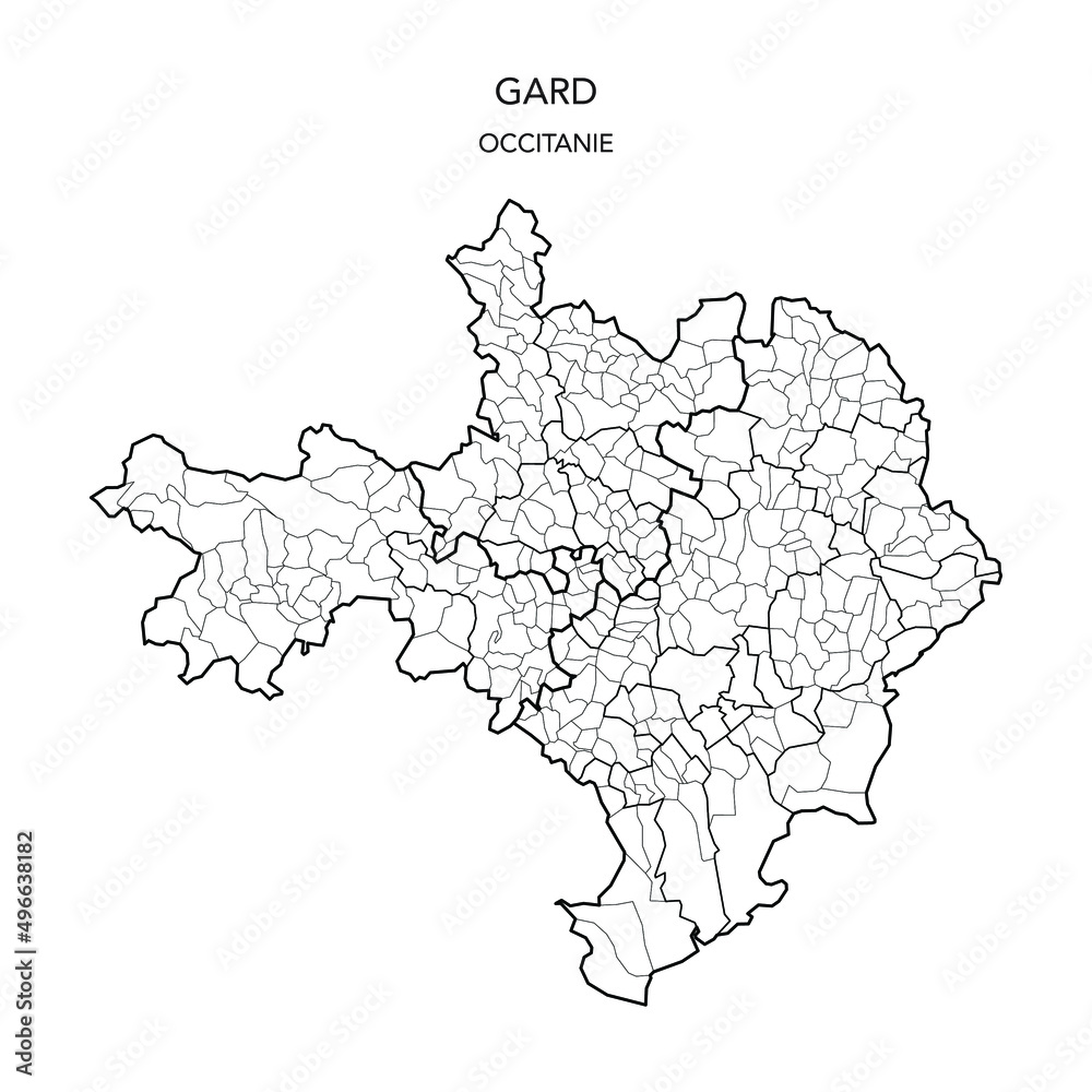 Map of the Geopolitical Subdivisions of The Département Du Gard Including Arrondissements, Cantons and Municipalities as of 2022 - Occitanie - France