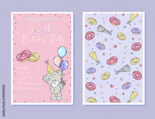 Kids sprinkle birthday party invitation. Birthday party. Greeting card template. Vector illustration
