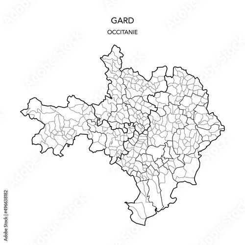 Map of the Geopolitical Subdivisions of The Département Du Gard Including Arrondissements, Cantons and Municipalities as of 2022 - Occitanie - France