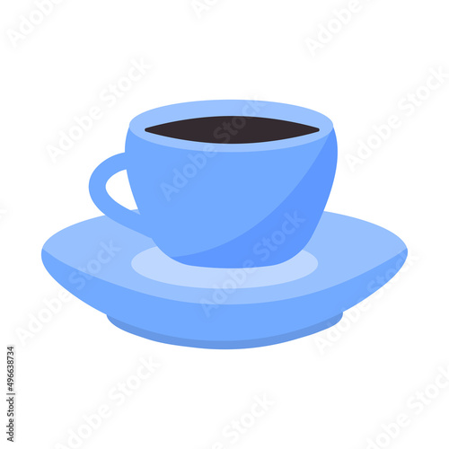 Cup with saucer in flat design style. Vector illustration.
