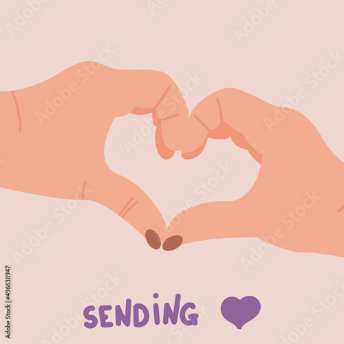 Gesture with hands heart. Hand drawn illustration. Concept of stop war and stay peace. Vector illustration