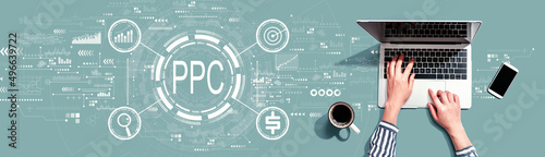 PPC - Pay per click concept with person using a laptop computer