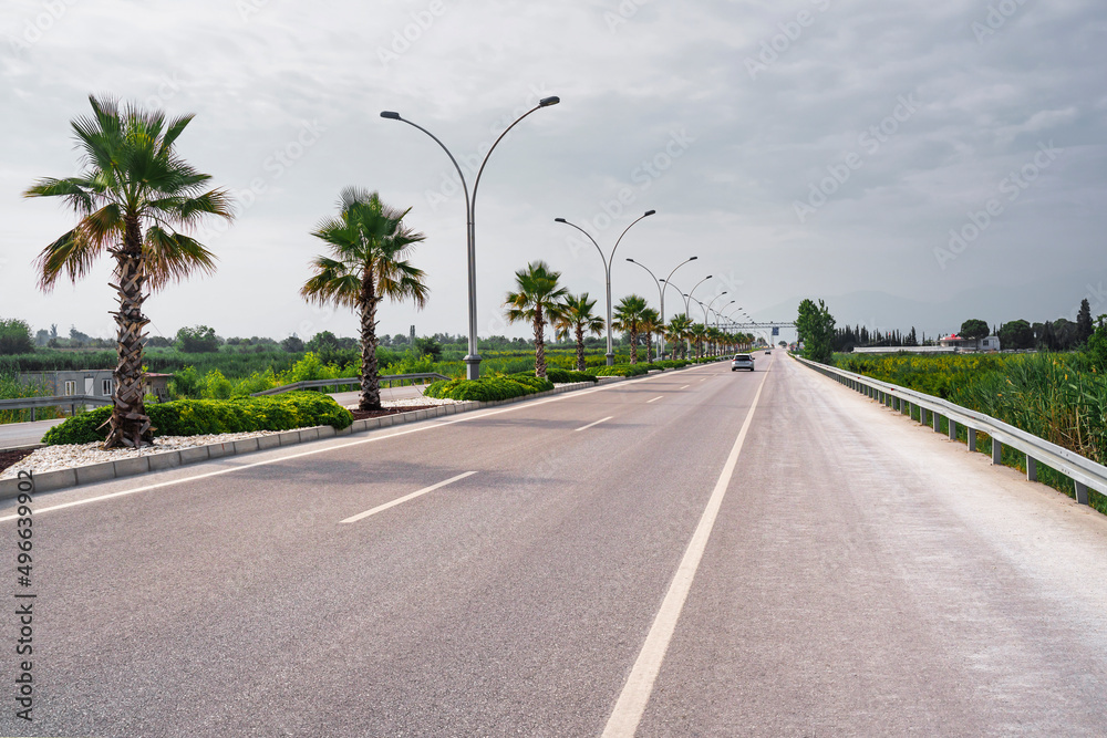 Fototapeta premium asphalt road with a white dividing strip. The concept of car tourism.