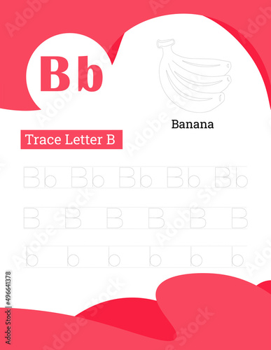 English alphabet letters tracing line printable worksheet with cute pictures for coloring for vocabulary learning. Basic writing practice for preschool and kindergarten kids students and teachers