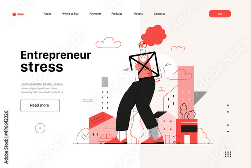 Startup illustration, website landing template Flat line vector modern concept illustration, startup metaphor. Concept of building new business, strategy, company processes. Entrepreneur stress