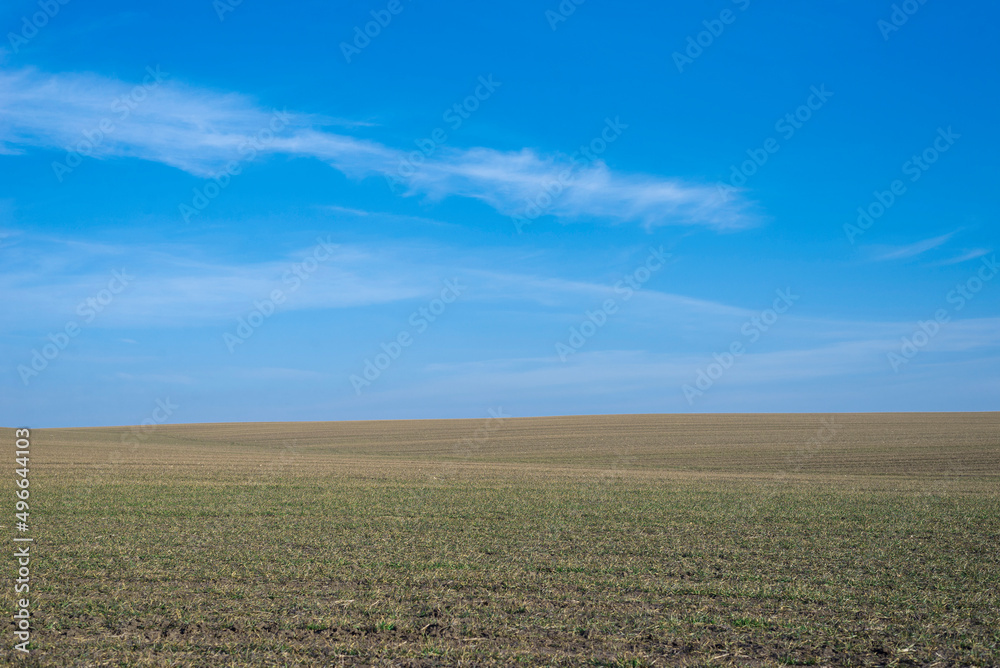 Ploughed field and blue sky as background. Ploughed field and blue sky as background.
