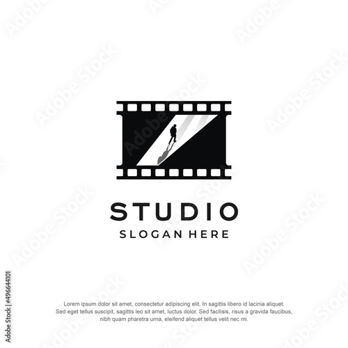 studio film logo creative idea walking premium vector