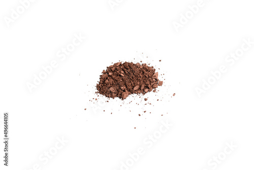 Makeup cosmetics. Eyeshadow in brown color crushed palette, colorful eye shadow powder isolated.