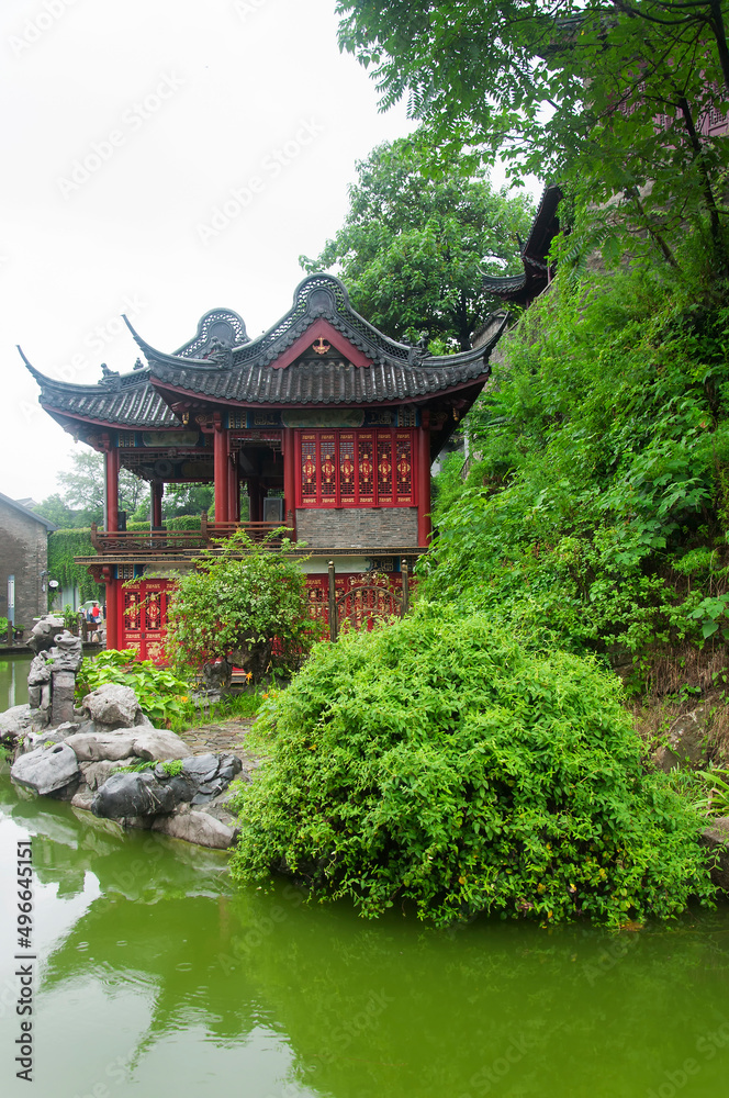 Xijin Historial area performance stage and pond zhenjiang china