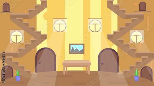 interior inside a wooden house with stairs 