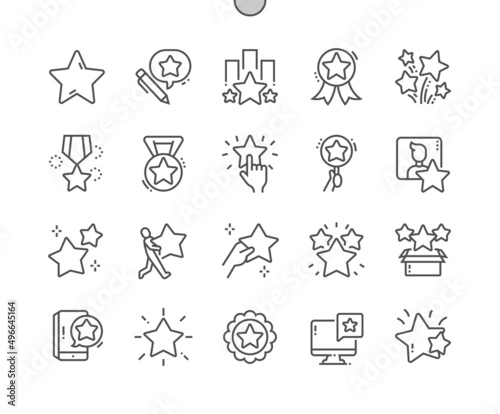 Star. Assessment, review, medal, rating and other. Stars fireworks. Pixel Perfect Vector Thin Line Icons. Simple Minimal Pictogram