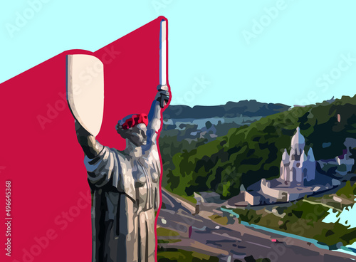 statue of Homeland Ukraine vector on the background of Kyiv