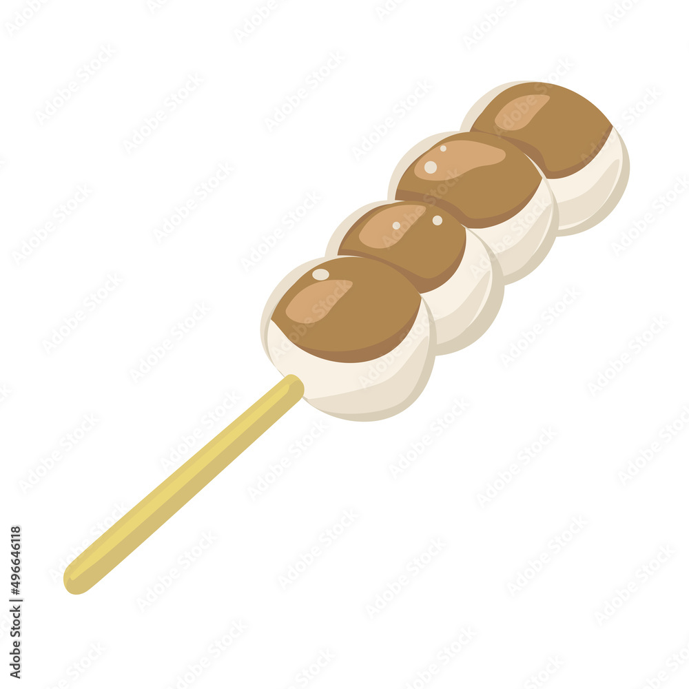 Mitarashi dango isolated on white background. Vector illustration of japanese dessert. Mitarashi dango isolated on white background. Vector illustration of japanese dessert.