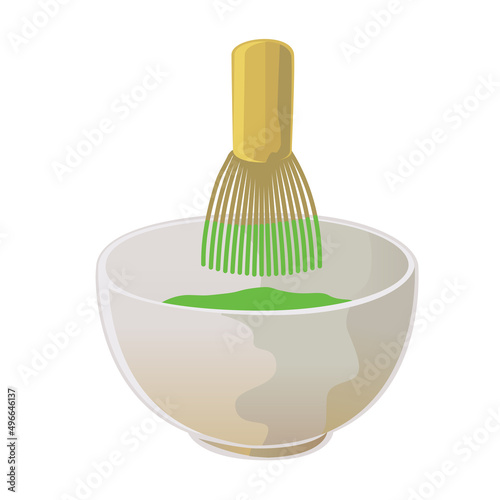 Chasen or bamboo brush tea whisk isolated on white background. Vector illustration of Japanese matcha green tea.