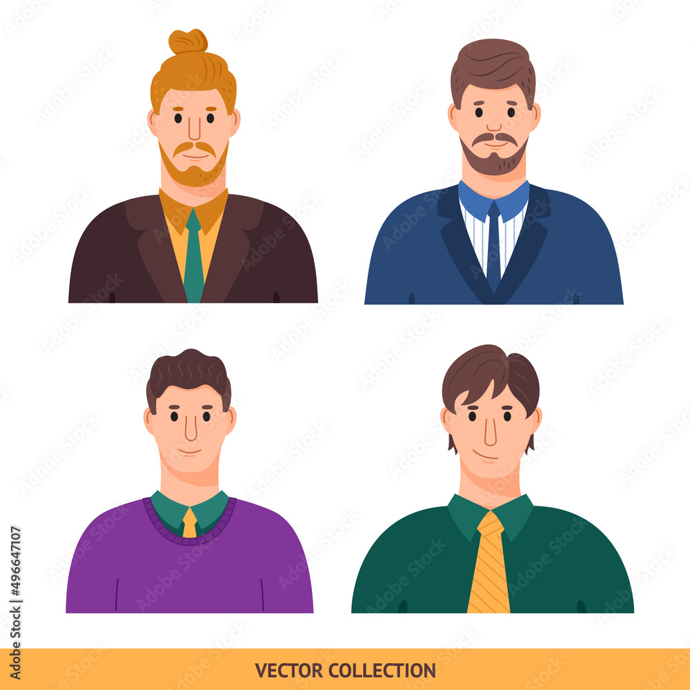 Portraits of various men, different men - vector set. Vector illustration in flat style, profile picture, avatar Portraits of various men, different men - vector set. Vector illustration in flat style, profile picture, avatar