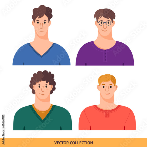 Portraits of various men, different men - vector set. Vector illustration in flat style, profile picture, avatar