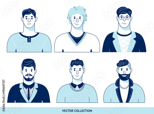Portraits of various men, different men - vector set. Vector illustration in flat style, profile picture, avatar