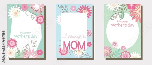Set of Mother's day illustration template, Happy Mother's day frame collection decoration with floral pattern. Cover illustration. Template, frame and design elements. Vector illustration.