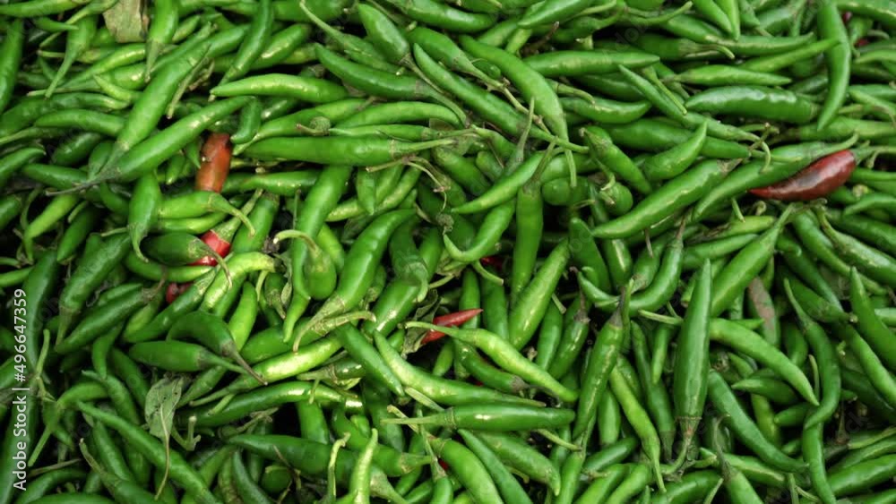 Close up of a pile of green chilies, Mumbai, India Close up of a pile of green chilies, Mumbai, India
