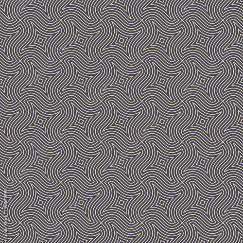 Ethnic Oriental Linear Seamless Pattern Vector Vintage Grey Abstract Background. Weaving Thin Curved Lines Elegant Endless Wallpaper. Decorative Ornament Repetitive Pattern. Subtle Geometric Texture