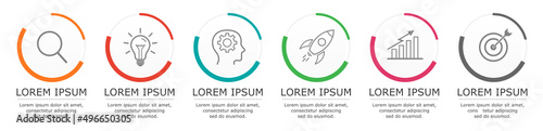 Business infographic Vector with 6 steps. Used for presentation,information,education,connection,marketing, project,strategy,technology,learn,brainstorm,creative,growth,abstract,stairs,idea,text,work