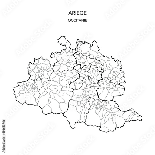 Map of the Geopolitical Subdivisions of The Département De L’Ariège Including Arrondissements, Cantons and Municipalities as of 2022 - Occitanie - France