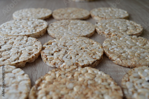 rice cakes on a wooden background