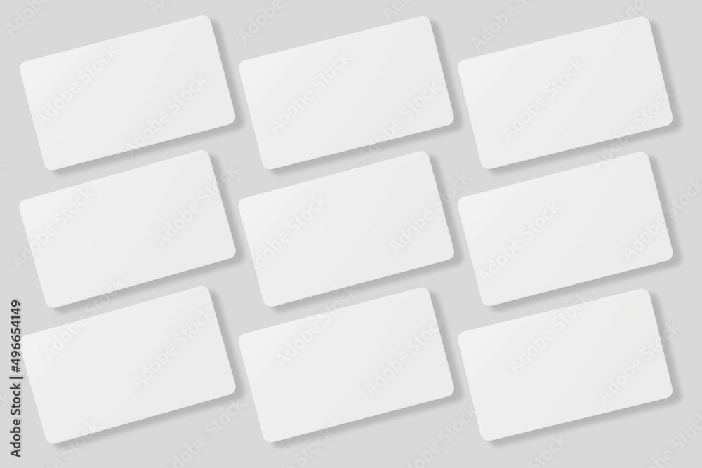 Floating blank business card for mockup. 3D Render.