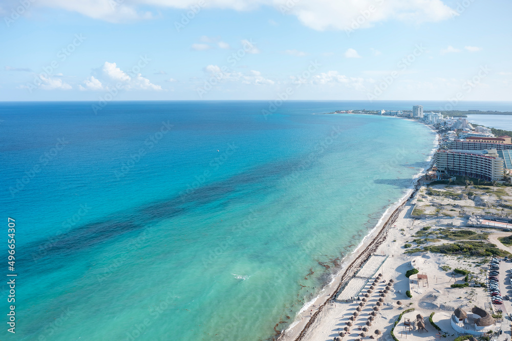 Playa Delfines in Cancun, Quintana Roo, Mexico, sunny day, aerial view Playa Delfines in Cancun, Quintana Roo, Mexico, sunny day, aerial view
